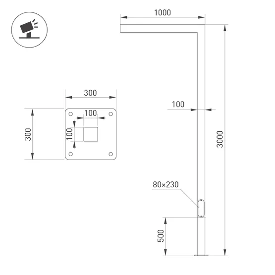 Фото #2 товара Опора OXOR-STER-G45-1000x100x100-L3000-26W Warm3000 (BK, 230V) IP65 (Arlight, Сталь)