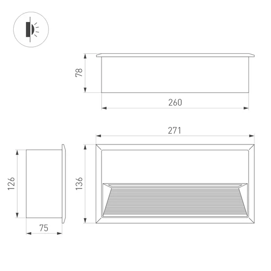 Фото #4 товара Светильник встраиваемый LTD-RIBONIK-S271x136-10W Warm3000 (Черный, 50 deg, 230V) (Arlight, IP65 Металл, 5 лет)