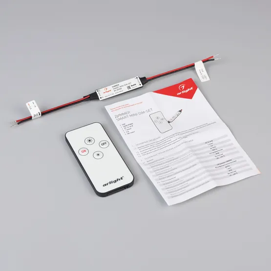 Фото #1 товара Диммер SMART-MINI-DIM-SET (12-24V, 1x4A, ПДУ 4кн, IR) (Arlight, IP20 Пластик, 5 лет)