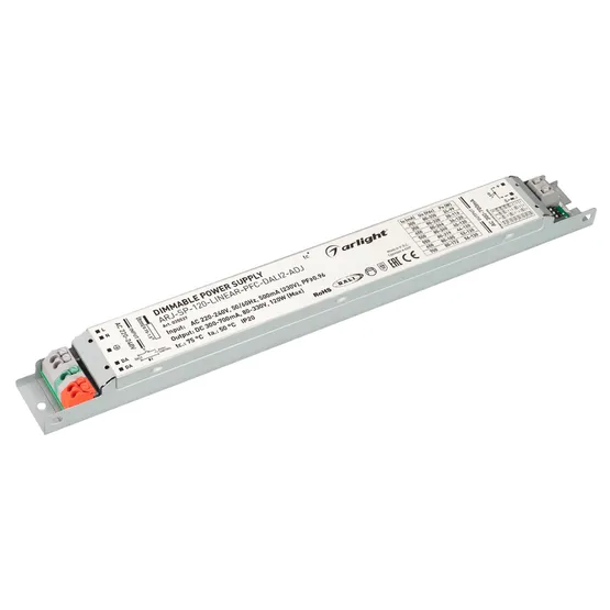 Фото товара Блок питания ARJ-SP-120-LINEAR-PFC-DALI2-ADJ (120W, 80-330V, 0.3-0.7A) (Arlight, IP20 Металл, 5 лет)