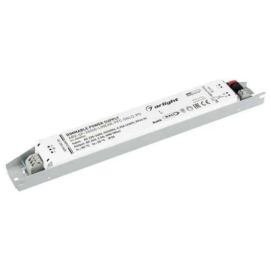 Фото #1 товара Блок питания ARV-SP-24060-LINEAR-PFC-DALI2-PD (24V, 2.5A, 60W) (Arlight, IP20 Металл, 5 лет)