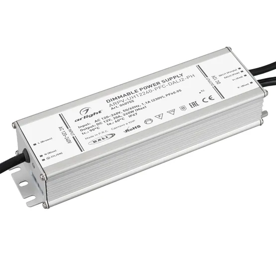 Фото #1 товара Блок питания ARPV-UH12240-PFC-DALI2-PH (12V, 20A, 240W) (Arlight, IP67 Металл, 7 лет)