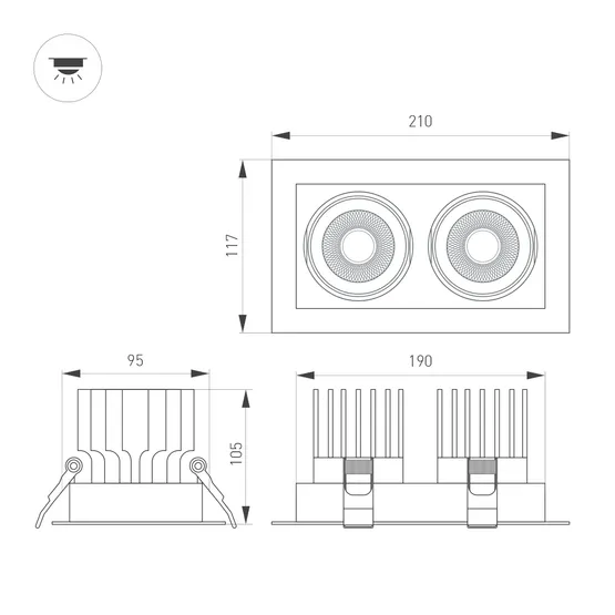 Фото #2 товара Светильник MS-VORTEX-BUILT-S210x117-2x20W Warm3000 (WH-WH, 20 deg, 230V) (Arlight, IP20 Металл, 5 лет)
