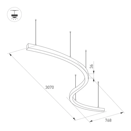 Фото #2 товара Светильник SP-LINE-HANG ARC-S3535-D1500-124W Warm3000 (BLACK, 230V) (Arlight, Металл)