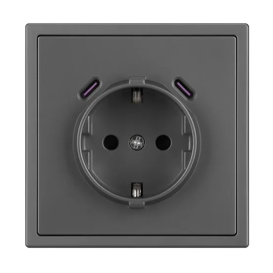Фото #3 товара ARL NOBE Розетка зк со шторками с USB тип C+С софт-тач серый базальт SCT-MUCC-SFPL-GR (250V, 16A) (Arlight, -)