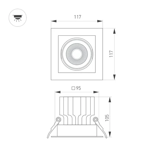 Фото #2 товара Светильник MS-VORTEX-BUILT-S117x117-20W Day4000 (WH-WH, 40 deg, 230V) (Arlight, IP20 Металл, 5 лет)