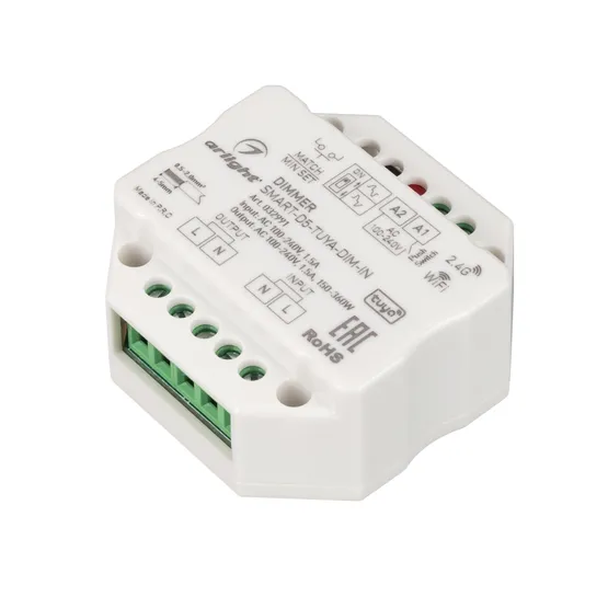 Фото #1 товара Диммер SMART-D5-TUYA-DIM-IN (230V, 1.5A, TRIAC, WiFi, 2.4G) (Arlight, IP20 Пластик, 5 лет)