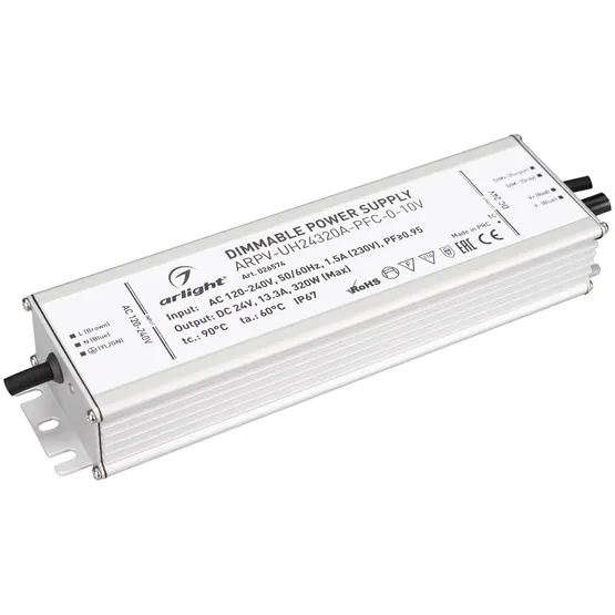 Фото #1 товара Блок питания ARPV-UH24320A-PFC-0-10V (24V, 13.3A, 320W) (Arlight, IP67 Металл, 7 лет)