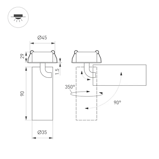 Фото #3 товара Светильник SP-NUANCE-BUILT-FLAP-R35-7W Day4000 (WH, 36 deg, 230V) (Arlight, IP40 Металл, 5 лет)