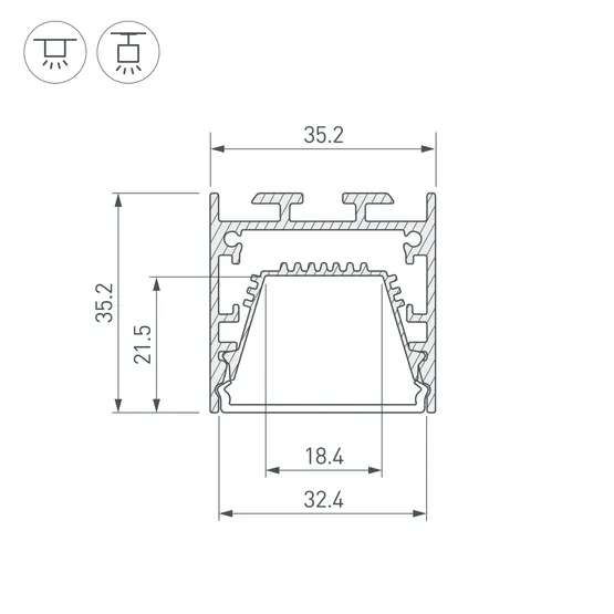 Фото #2 товара Профиль LINE-3535-TRAY-2000 ANOD (Arlight, Алюминий)